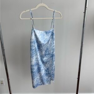 superdown Light Blue Tie-Dye Slip Dress with Spaghetti Straps